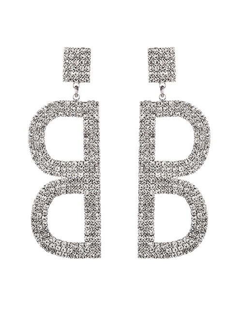 Fashion B Alloy Diamond Alphabet Stud Earrings