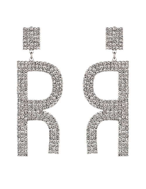 Fashion R Alloy Diamond Alphabet Stud Earrings