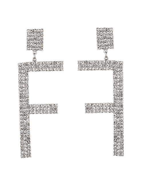 Fashion F Alloy Diamond Alphabet Stud Earrings