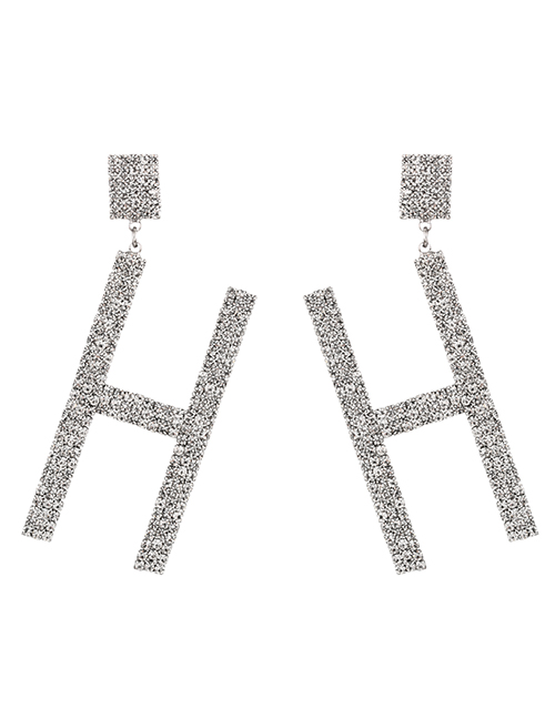 Fashion H Alloy Diamond Alphabet Stud Earrings