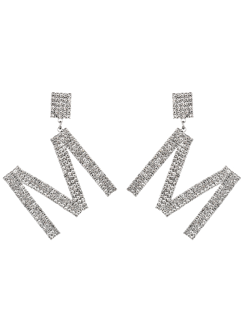 Fashion M Alloy Diamond Alphabet Stud Earrings