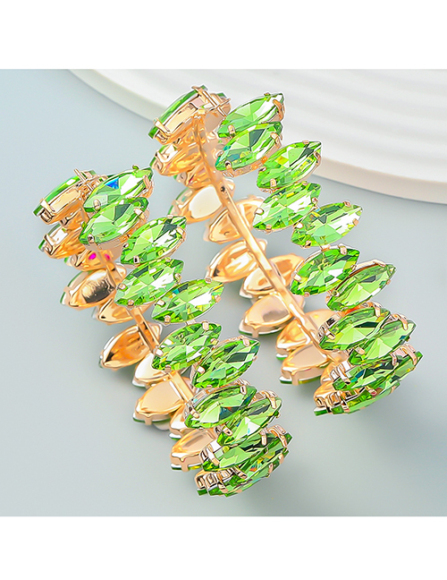 Fashion Green Alloy Diamond Willow Leaf Earrings