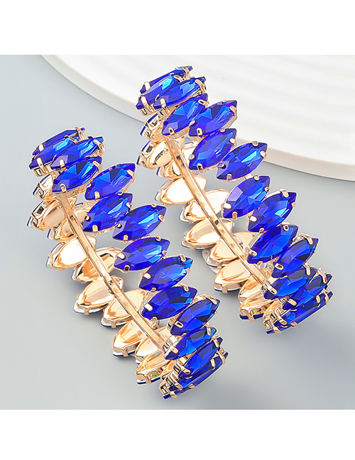 Fashion Blue Alloy Diamond Willow Leaf Earrings