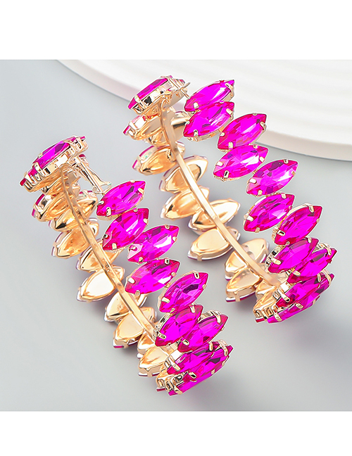Fashion Rose Red Alloy Diamond Willow Leaf Earrings