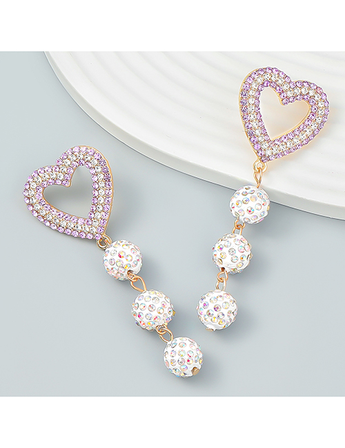 Fashion Purple Alloy Diamond Heart Diamond Ball Earrings