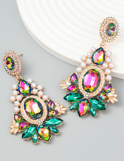 Fashion Radiance Alloy Diamond And Pearl Geometric Drop Earrings