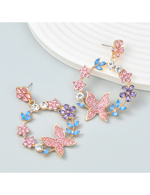 Fashion Pastel Alloy Diamond Flower Butterfly Stud Earrings