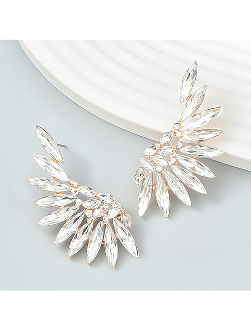 Fashion White Alloy Diamond Geometric Wing Stud Earrings
