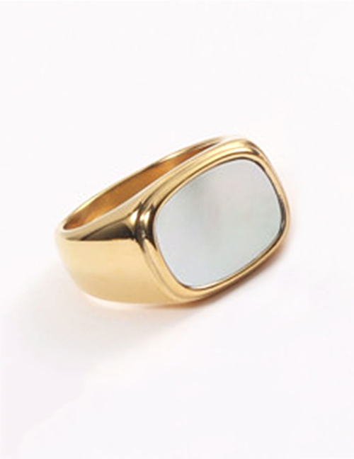 Fashion Gold Color White Us7+54mm Titanium Steel Flat White Shell Ring