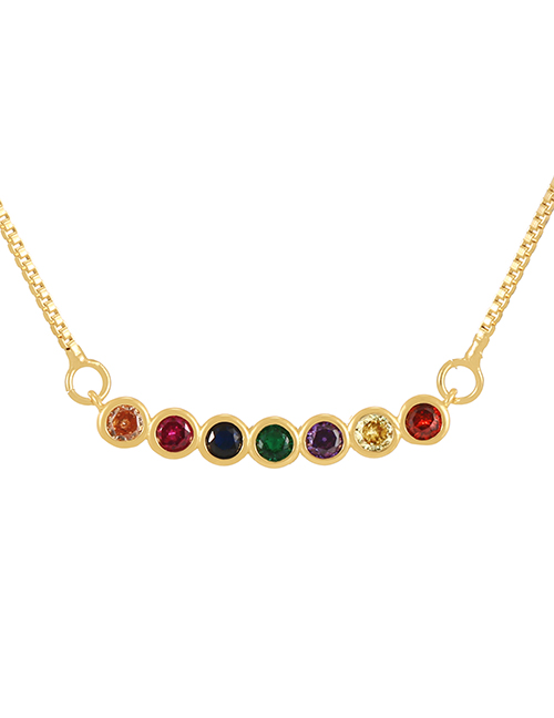 Fashion Color-3 Bronze 7 Zircon Round Pendant Necklace