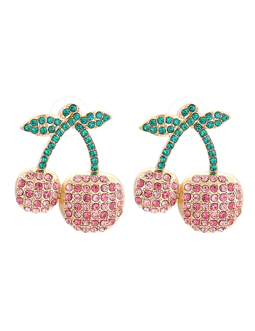 Fashion Mixed Color Alloy Diamond Cherry Stud Earrings