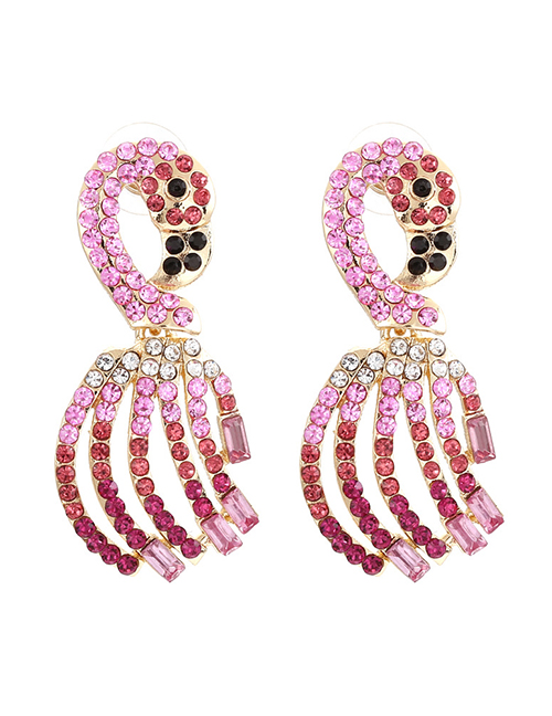 Fashion Mixed Color B Alloy Diamond Flamingo Stud Earrings
