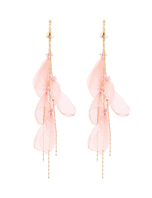 Fashion Pink Chiffon Petal Tassel Earrings