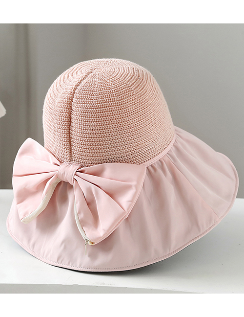 Fashion Pink Straw Panel Bow Bucket Hat