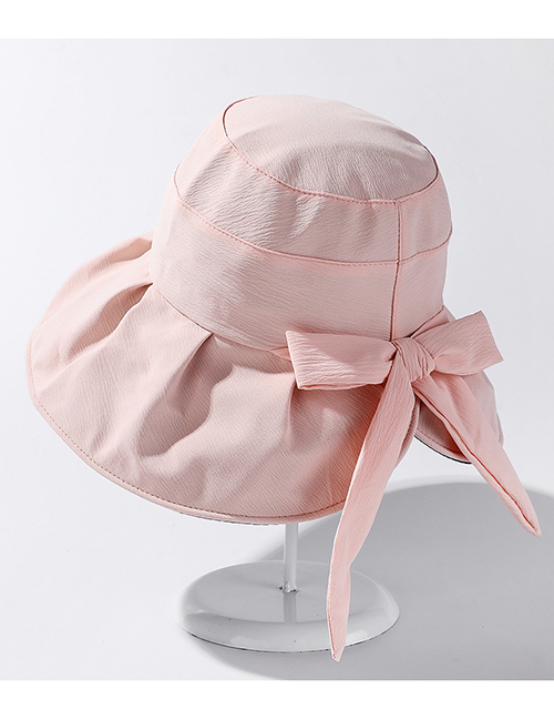 Fashion Pink Cotton Crinkle Bow Big Brim Bucket Hat
