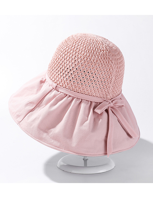 Fashion Pink Cotton Mesh Panel Bow Bucket Hat