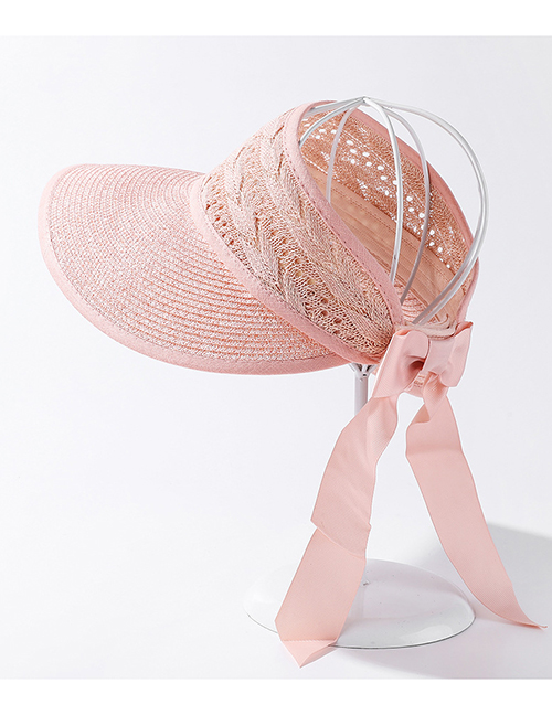 Fashion Pink Straw Binding Bow Oversized Top Hat