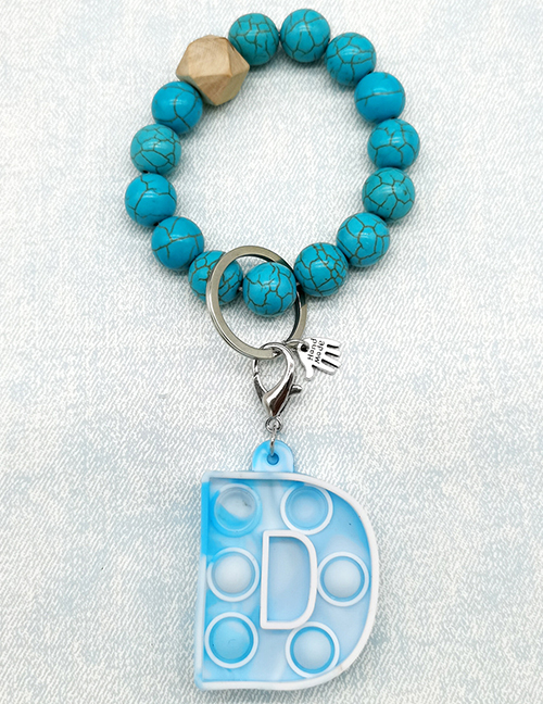 Fashion D (turquoise Bead Bracelet) Silicone Beaded Press Letter Keyring Bracelet