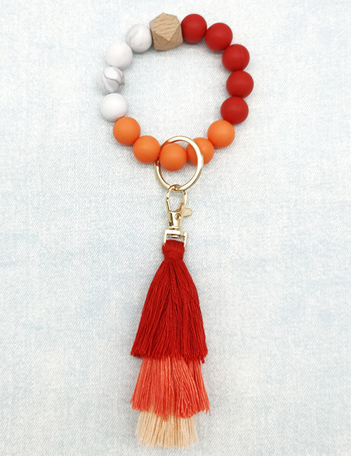 Fashion Big Red (silicone Bead Bracelet) Silicone Beaded Colorblock Tassel Bracelet Keychain