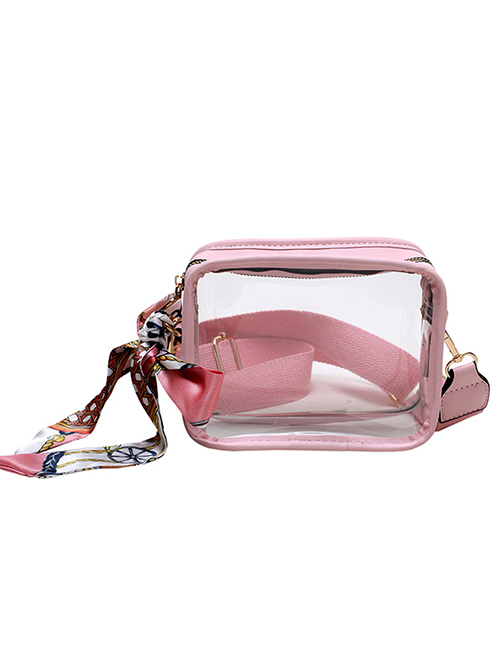 Fashion Pink Pvc Transparent Wide Strap Crossbody Bag