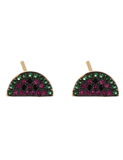 Fashion Black-2 Watermelon Stud Earrings In Copper Set With Zircon Oil Drops