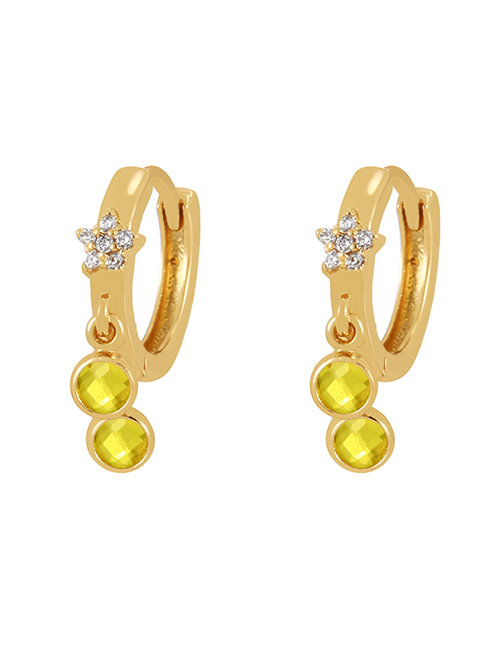 Fashion Yellow Bronze Zircon Flower Round Drop Earrings