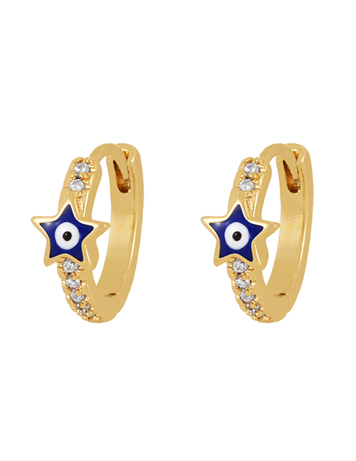 Fashion Navy Blue Copper Inlaid Zircon Drop Oil Pentagram Eye Earrings