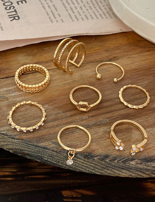 Fashion Gold Color Alloy Diamond Geometric Ring Set