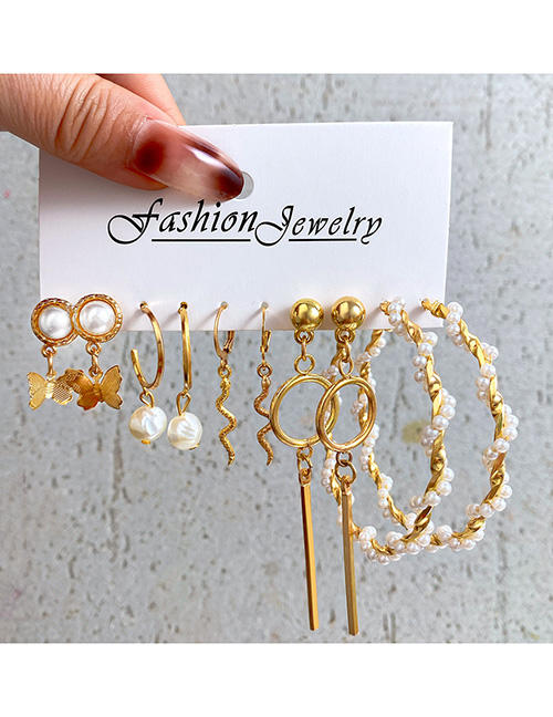 Fashion 3# Alloy Pearl Wrap Butterfly Snake Earring Set
