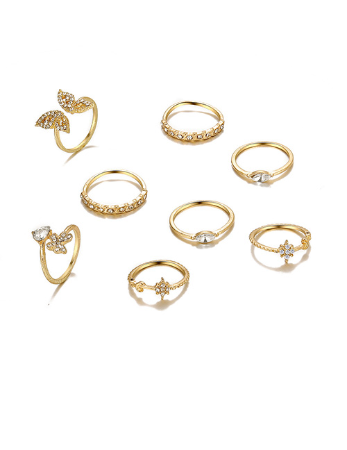 Fashion Gold Color Alloy Diamond Butterfly Geometric Ring Set