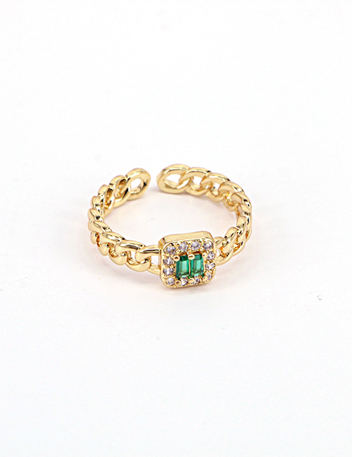 Fashion Green Brass Set Square Zirconium Geometric Ring