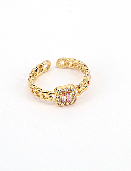 Fashion Pink Brass Set Square Zirconium Geometric Ring