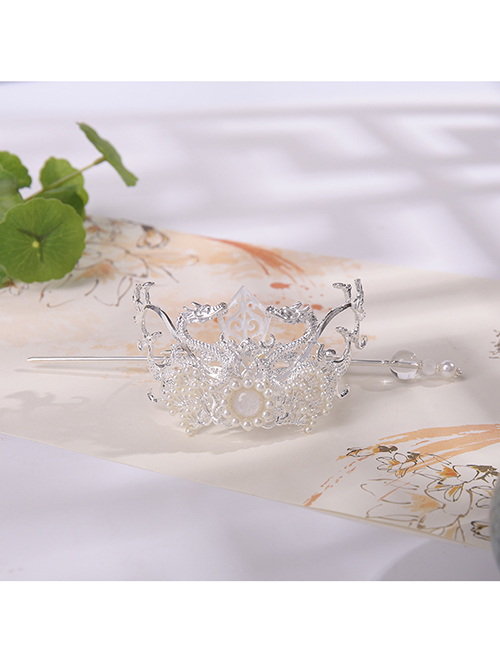Fashion Silver Alloy Pearl Geometric Braided Crown