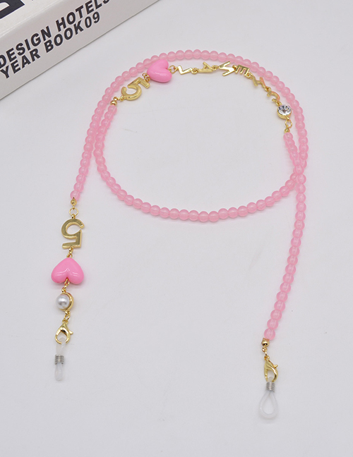Fashion A Pink Crystal Beaded Stitching Letter Heart Glasses Chain