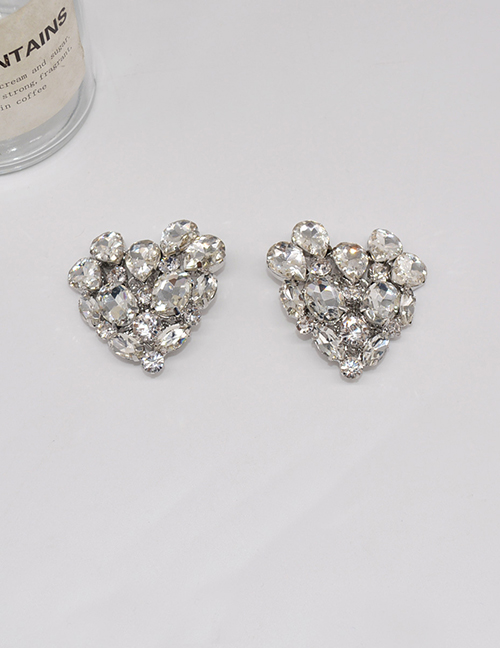 Fashion B Ear Clip Alloy Diamond Heart Stud Earrings