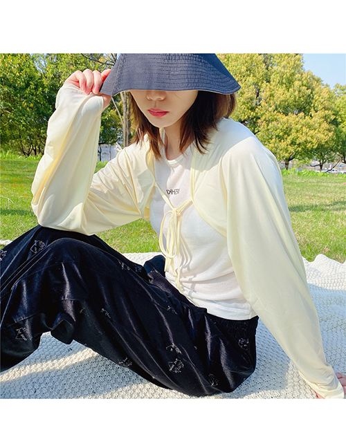 Fashion 3 Solid Yellow Solid Color Lace-up Short Long Sleeve Sun Protection Jacket