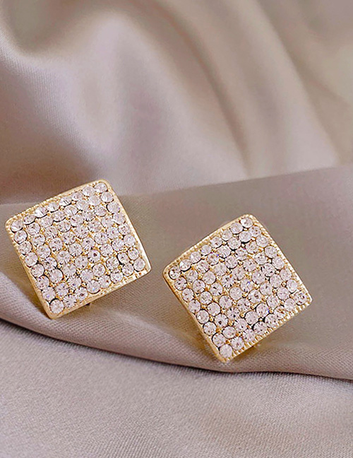 Fashion Gold Color Brass Inset Zirconium Diamond Stud Earrings