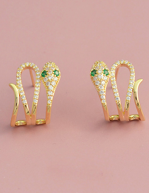 Fashion Gold Color Brass Diamond Snake Stud Earrings