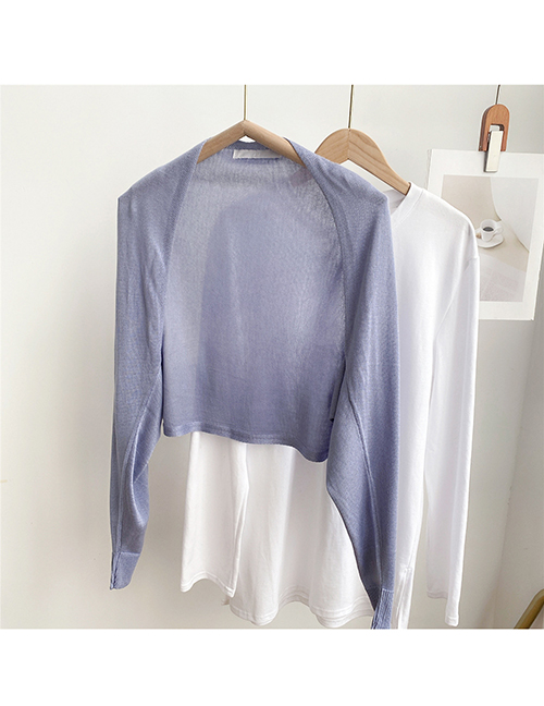 Fashion 2 Long Sleeve Light Blue Solid Color Knitted Long-sleeved Sun Protection Clothing