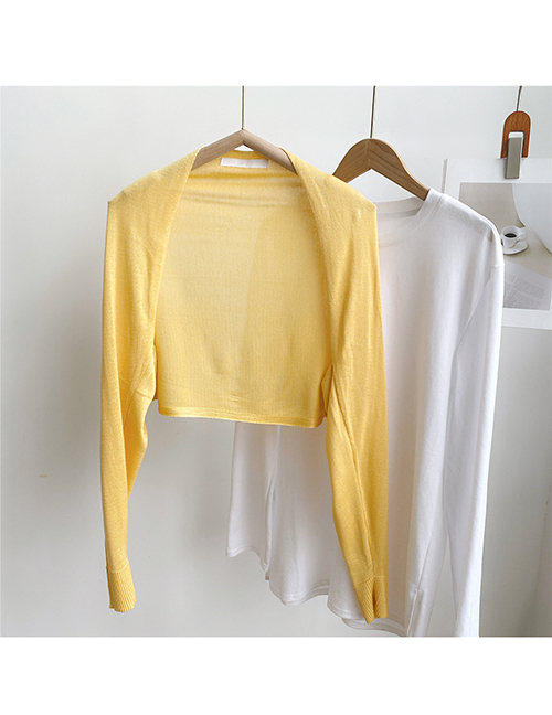Fashion 5 Long Sleeve Yellow Solid Color Knitted Long-sleeved Sun Protection Clothing