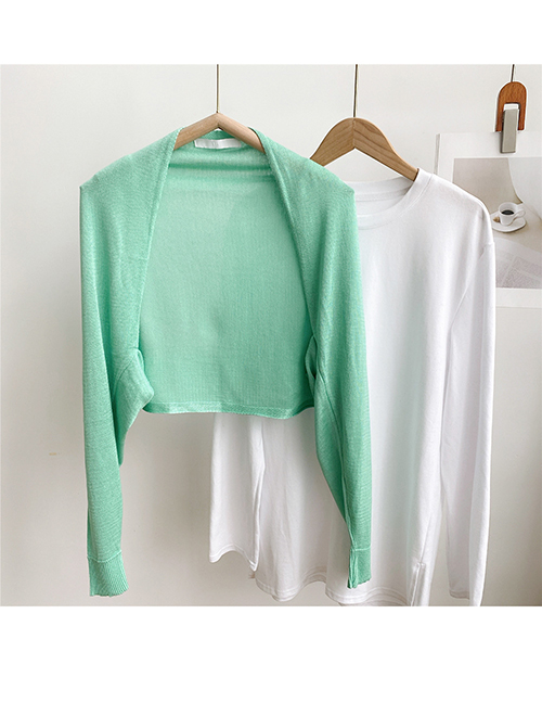 Fashion 7 Long Sleeves Light Green Solid Color Knitted Long-sleeved Sun Protection Clothing