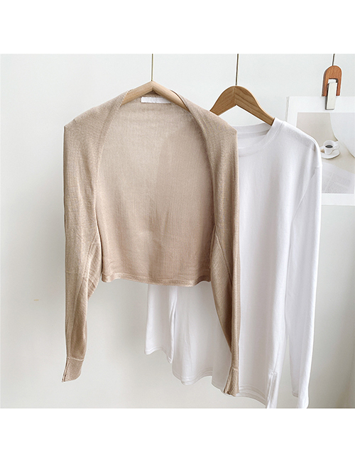 Fashion 10 Long Sleeve Khaki Solid Color Knitted Long-sleeved Sun Protection Clothing