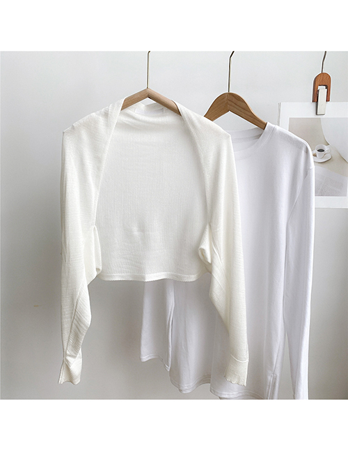 Fashion 14 Long Sleeve White Solid Color Knitted Long-sleeved Sun Protection Clothing