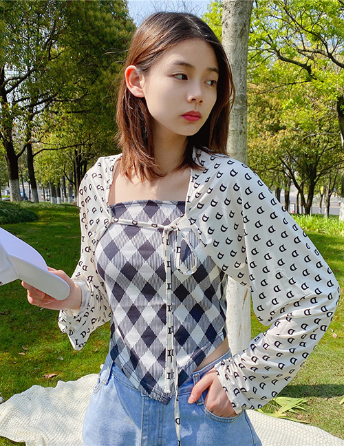 Fashion 6 Letter D Geometric Print Lace-up Long-sleeve Sun Protection Jacket