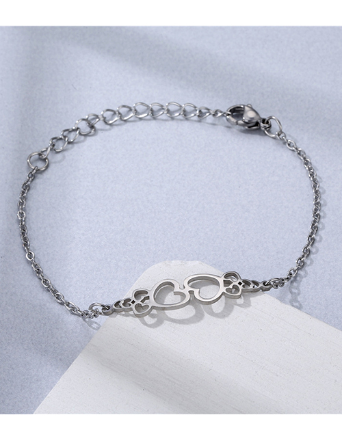 Fashion Silver Titanium Geometric Cutout Heart Bracelet