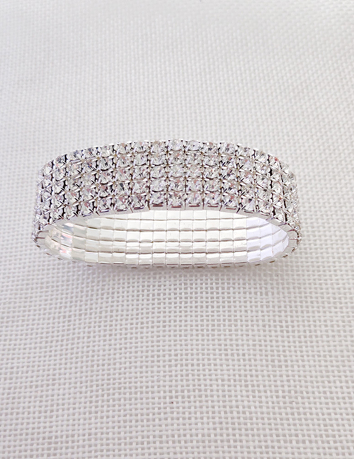 Fashion White Five Rows Brass Set Five Row Diamond Geometric Bracelet