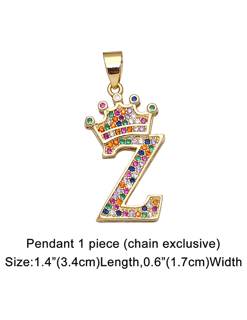 Fashion Z (without Chain) Copper Inlaid Zirconium Crown 26 Letters Diy Jewelry Accessories