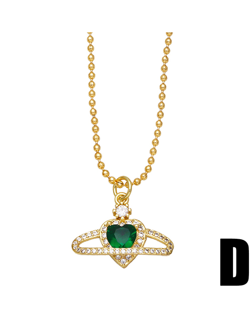 Fashion D (green) Bronze Zirconium Heart Planet Necklace