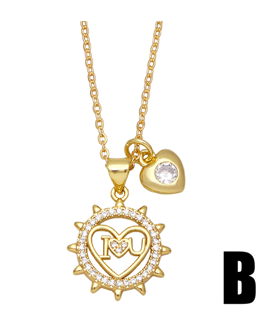 Fashion B Brass Diamond Heart Letter Necklace
