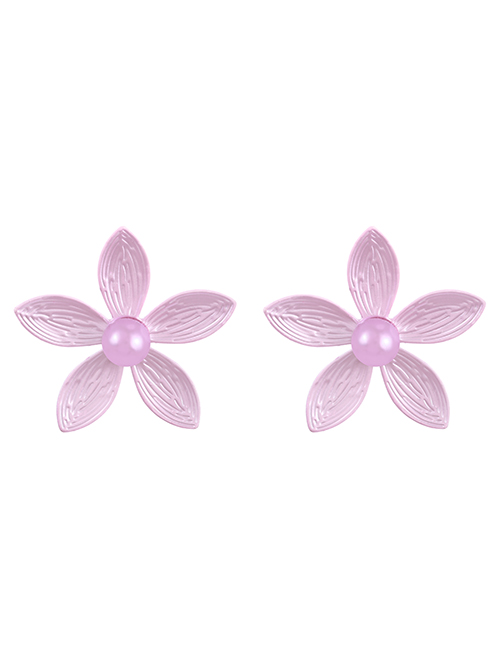 Fashion Purple Alloy Pearl Flower Stud Earrings